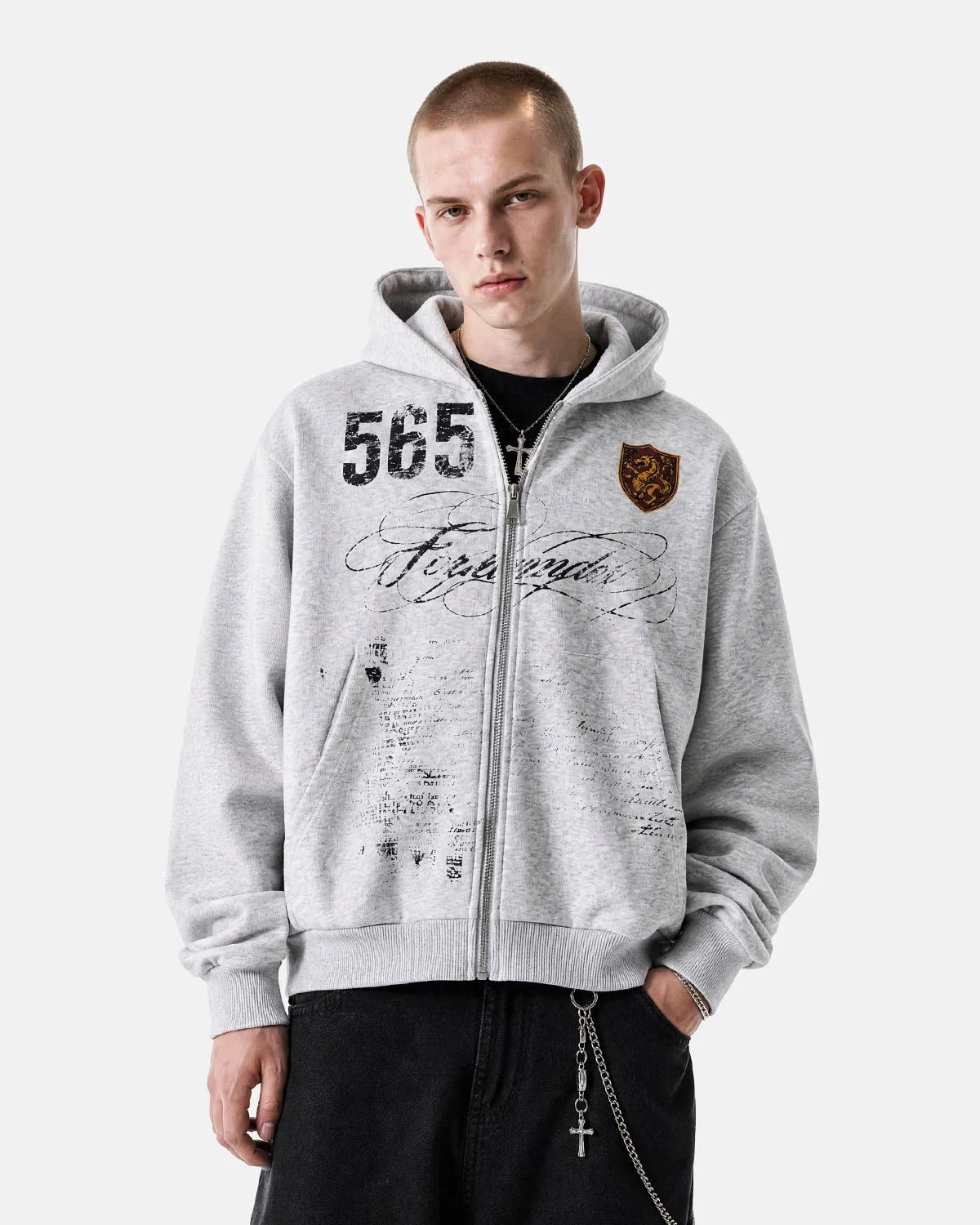 Omygoods Retro Graphic Boxy Zip Up Hoodie