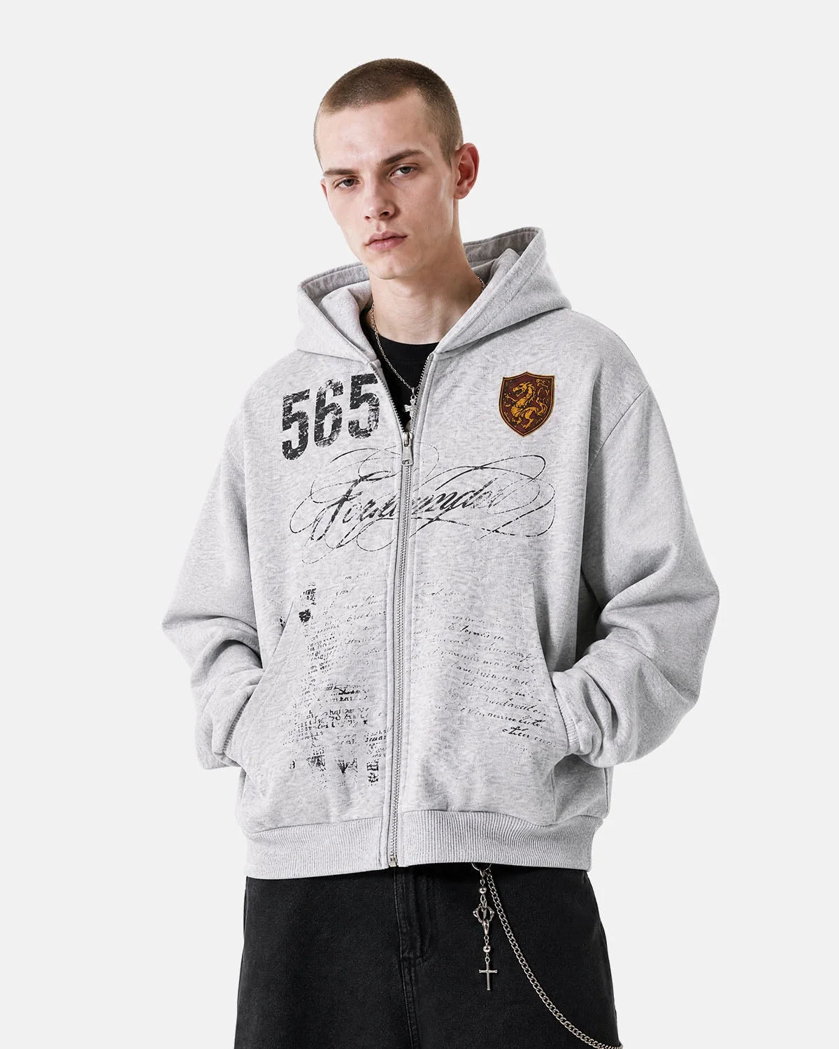 Omygoods Retro Graphic Boxy Zip Up Hoodie