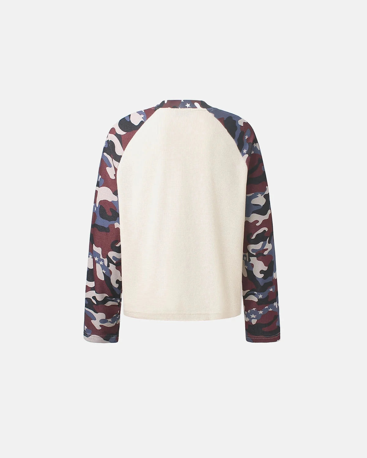 Omygoods Retro Graphic Camo Raglan Waffle T-Shirt