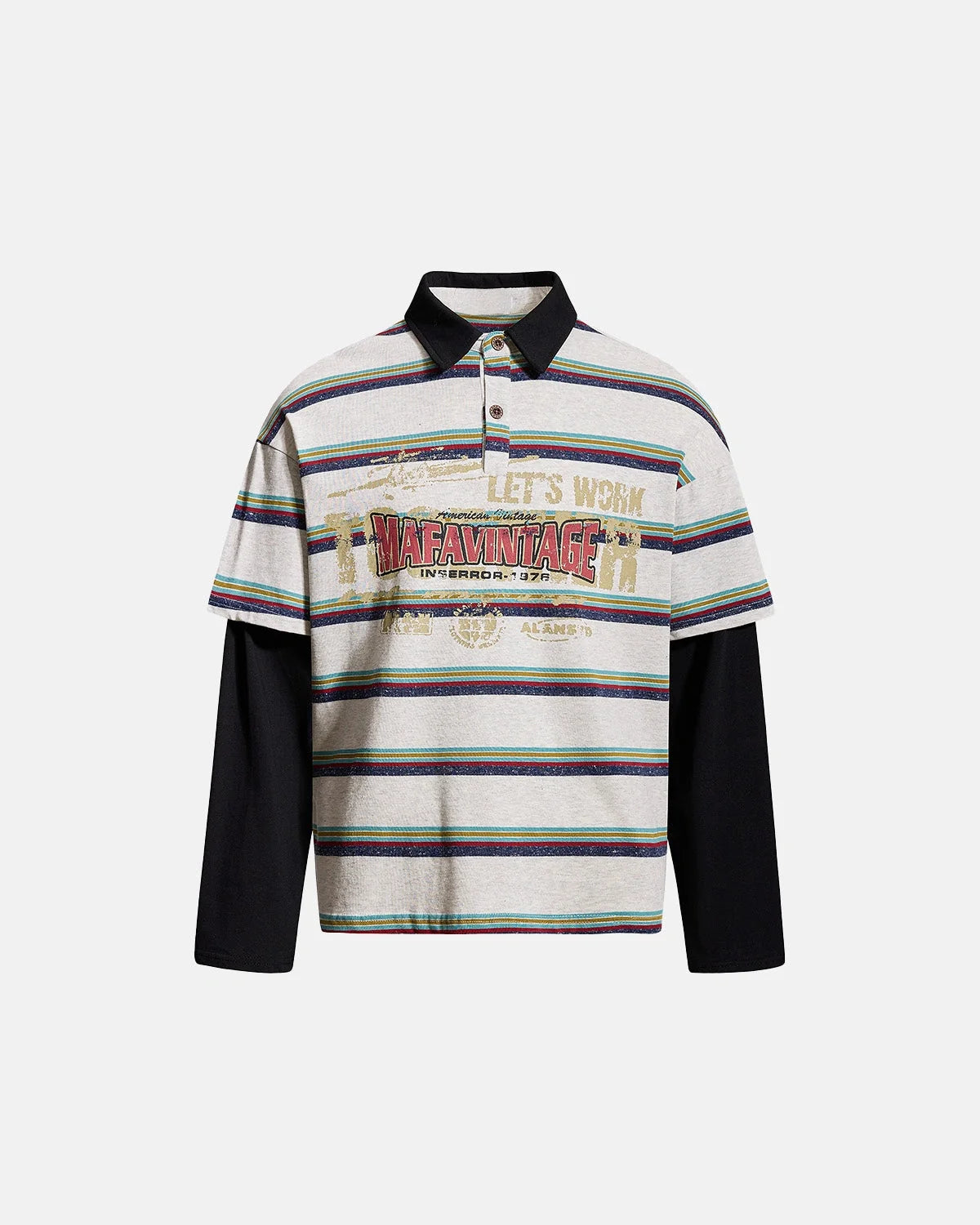 Omygoods Retro Graphic Layered Polo T-Shirt