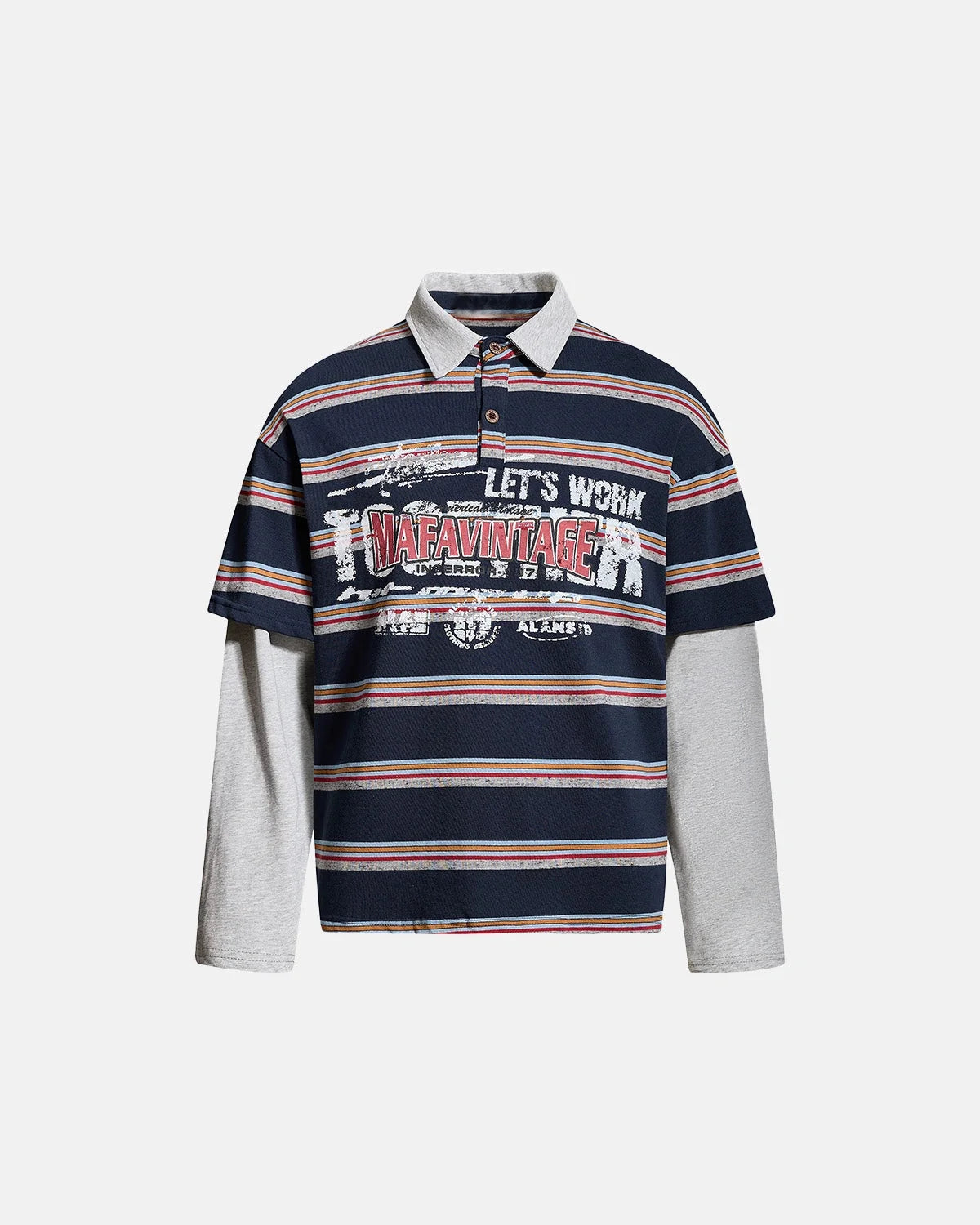 Omygoods Retro Graphic Layered Polo T-Shirt