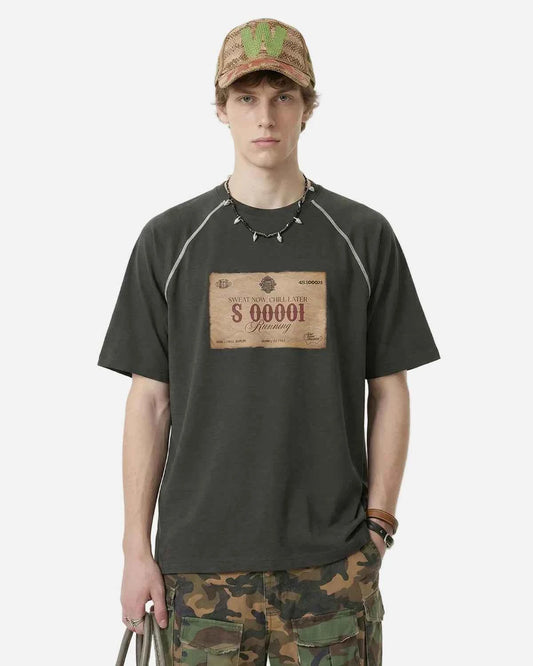 Omygoods Retro Graphic Printing Raglan T-Shirt