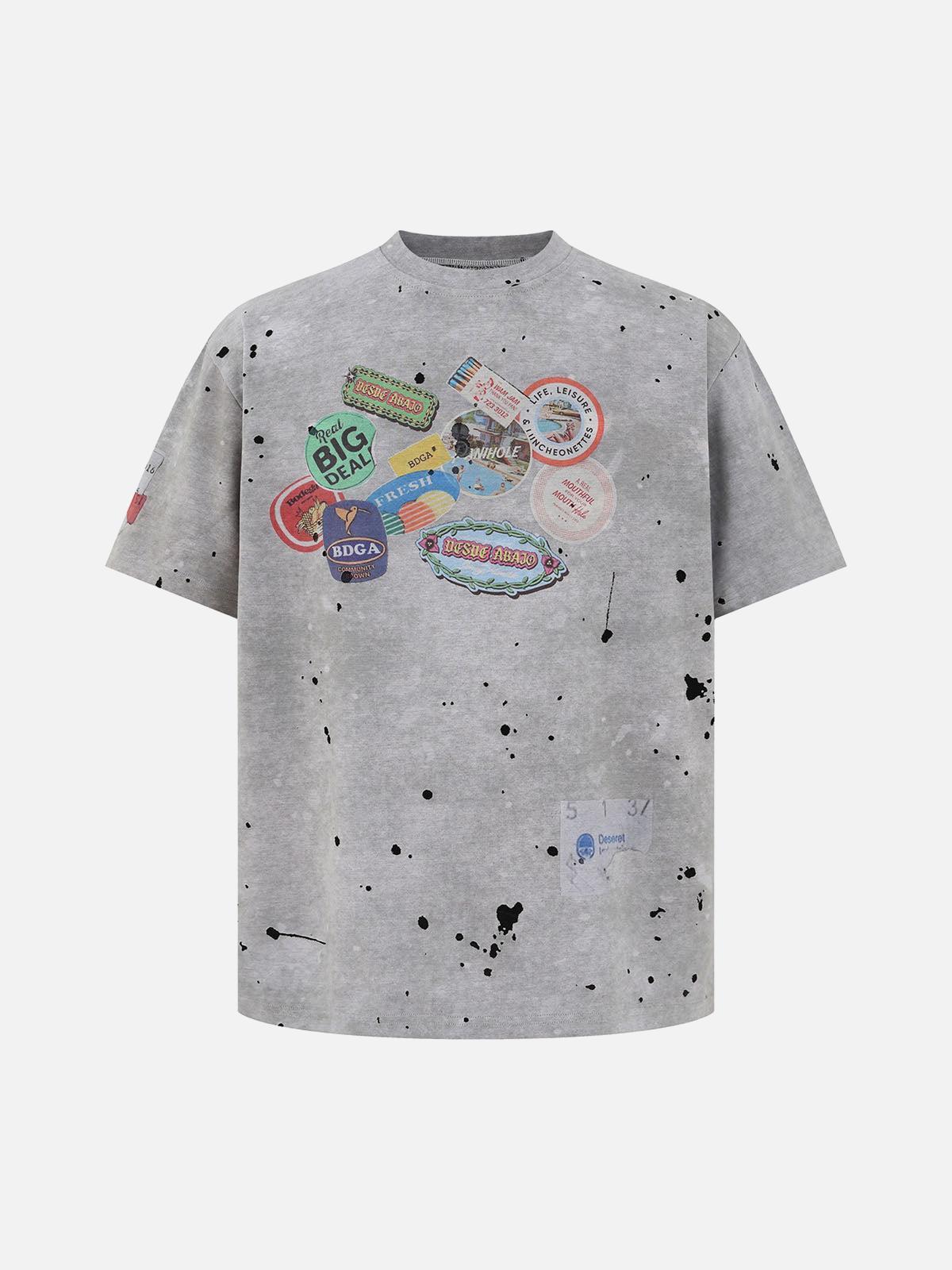 Omygoods Retro Ink Splash T-Shirt