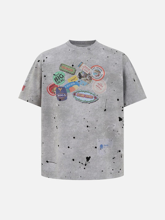 Omygoods Retro Ink Splash T-Shirt