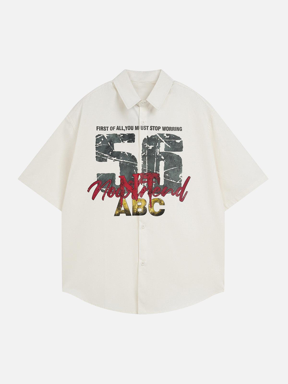 Omygoods Retro Letter Print Short Sleeve Shirt