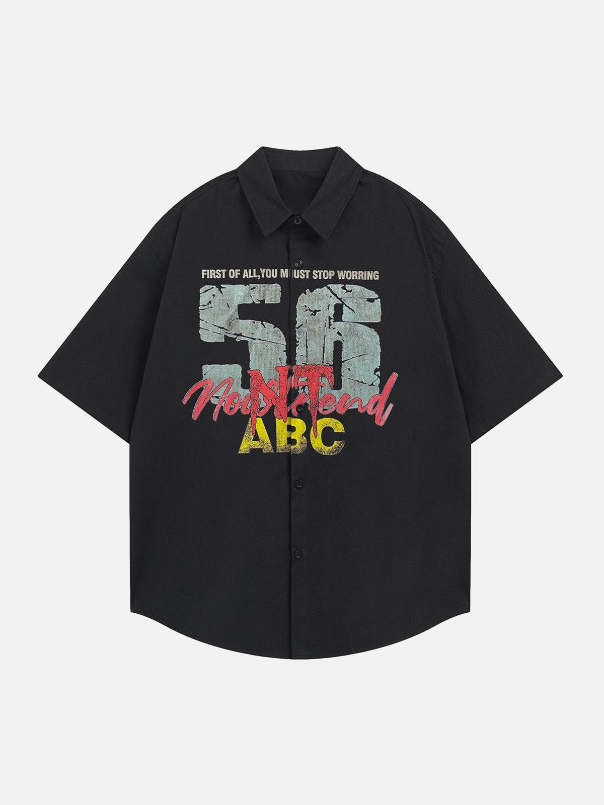 Omygoods Retro Letter Print Short Sleeve Shirt