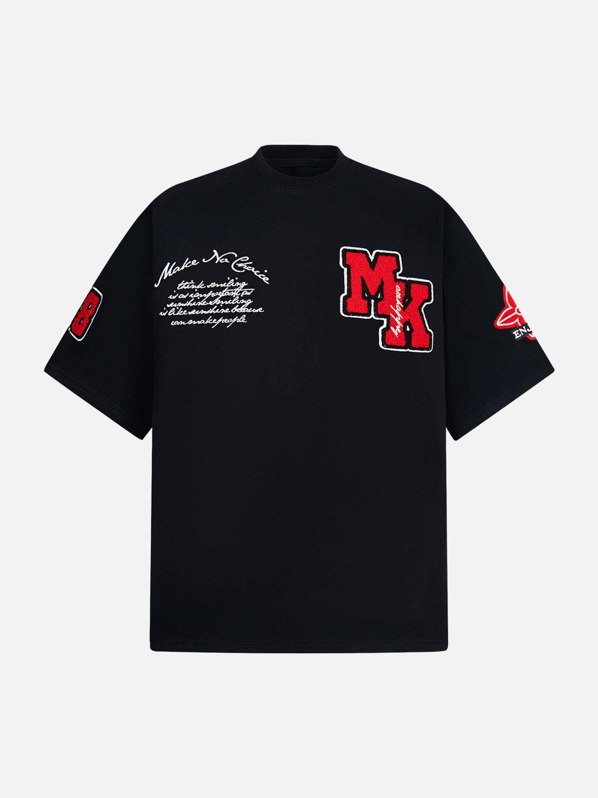 Omygoods Retro Motorcycle Style Heavy Patch Embroidered T-Shirt