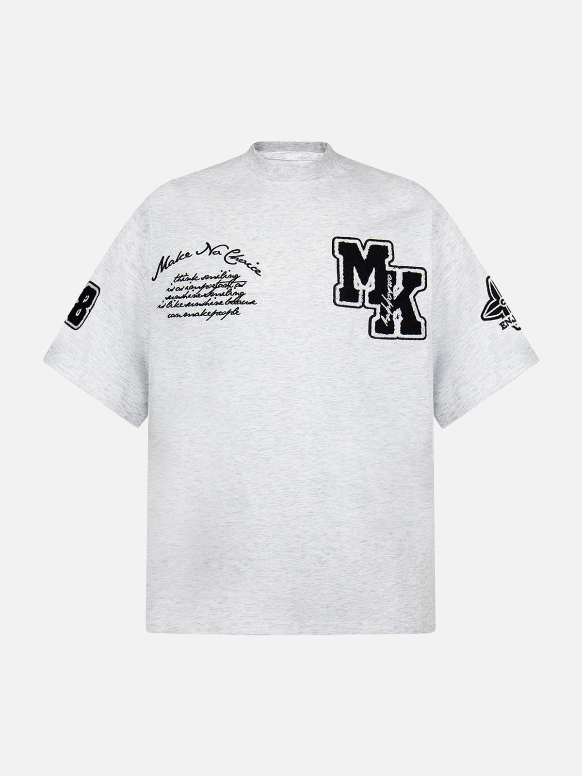 Omygoods Retro Motorcycle Style Heavy Patch Embroidered T-Shirt