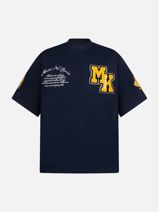 Omygoods Retro Motorcycle Style Heavy Patch Embroidered T-Shirt