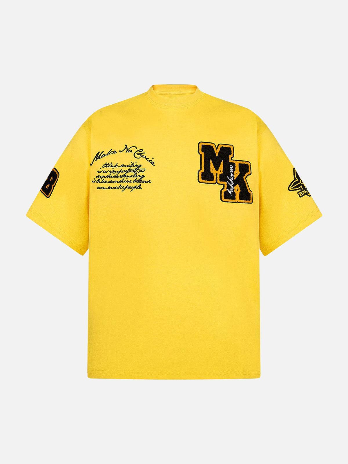 Omygoods Retro Motorcycle Style Heavy Patch Embroidered T-Shirt