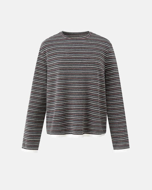 Omygoods Retro Striped Boxy Long Sleeve T-Shirt
