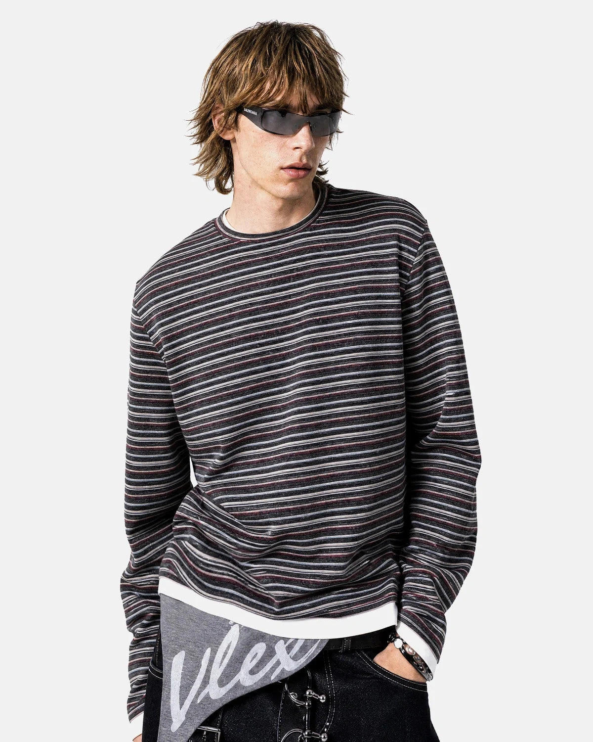 Omygoods Retro Striped Boxy Long Sleeve T-Shirt