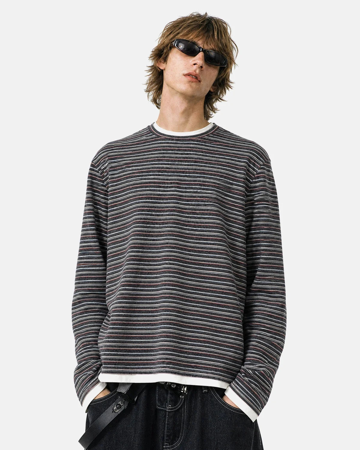 Omygoods Retro Striped Boxy Long Sleeve T-Shirt