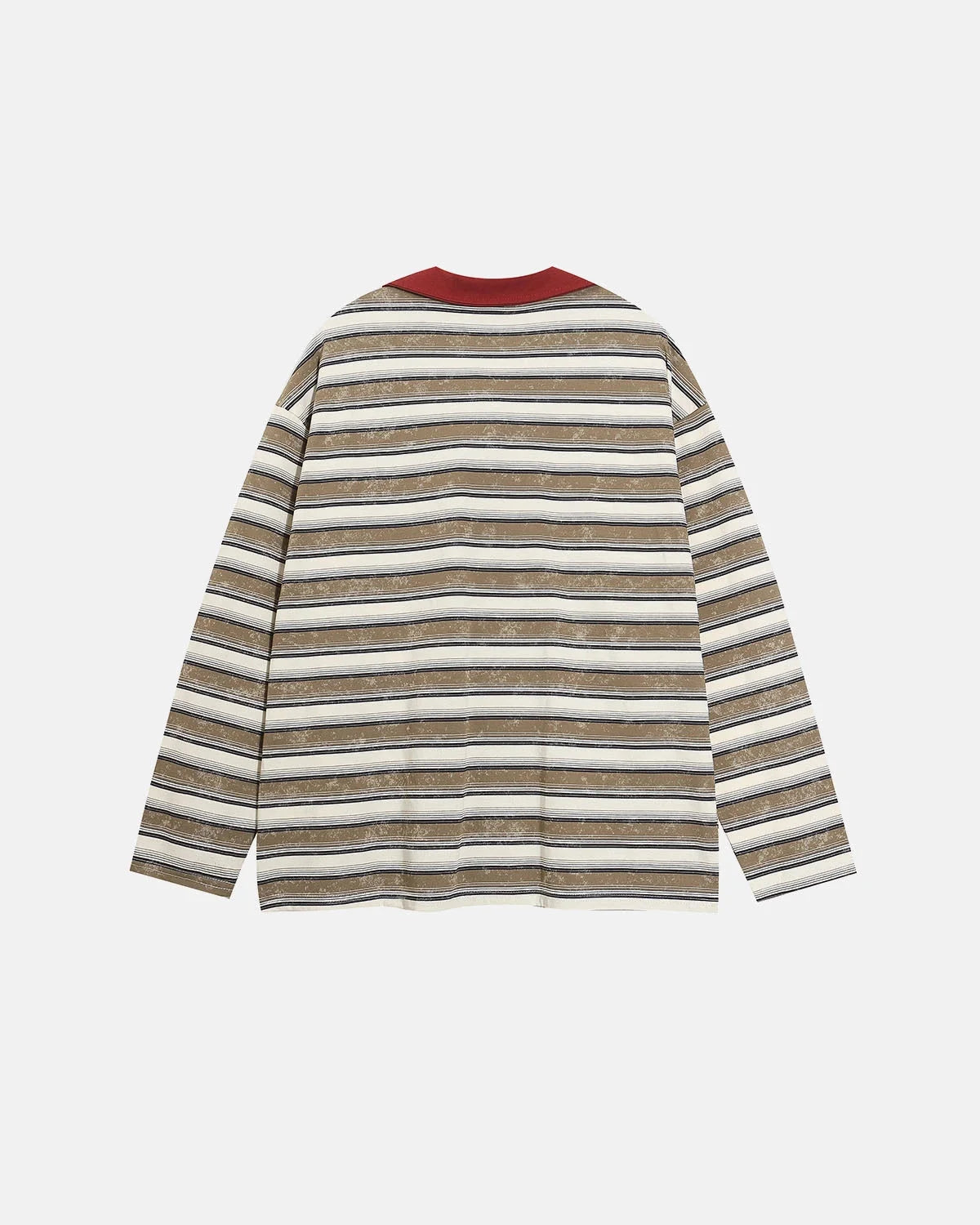 Omygoods Retro Striped Lace-Up Polo Shirt