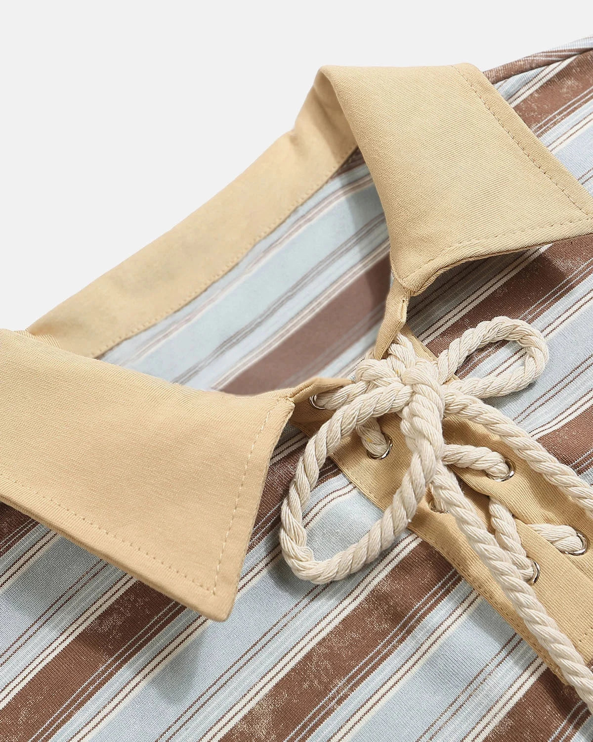Omygoods Retro Striped Lace-Up Polo Shirt
