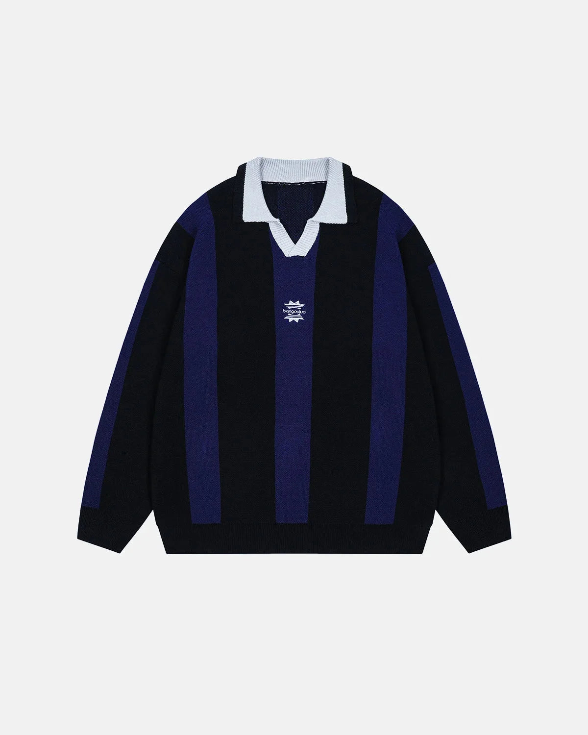 Omygoods Retro Striped Polo Knit Sweater
