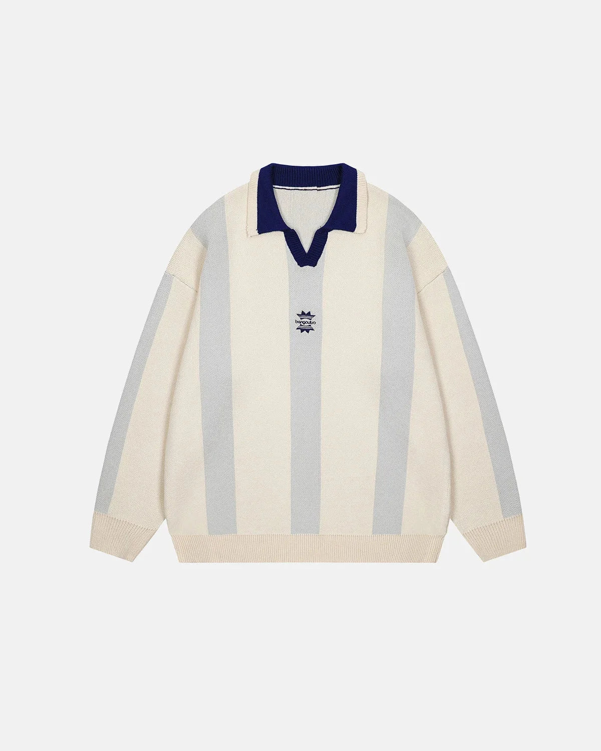 Omygoods Retro Striped Polo Knit Sweater