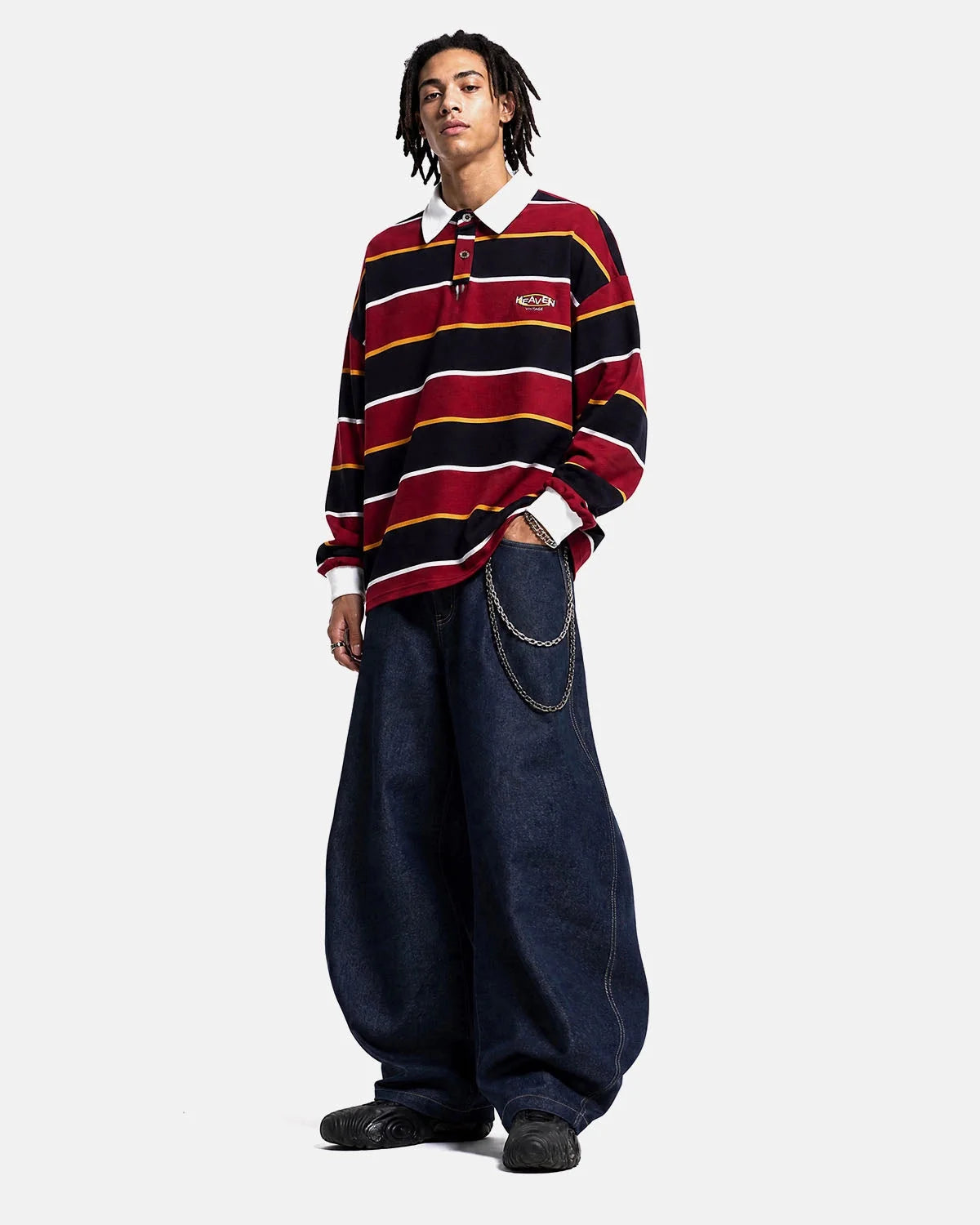 Omygoods Retro Striped Rugby Polo Shirt
