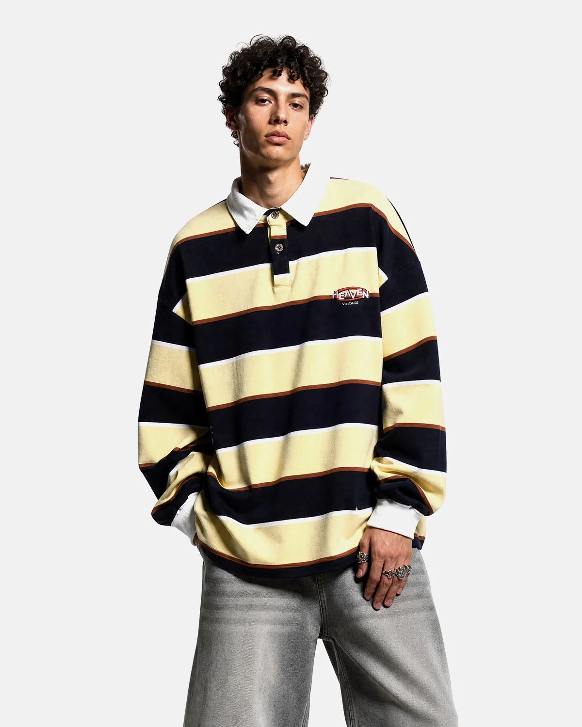 Omygoods Retro Striped Rugby Polo Shirt