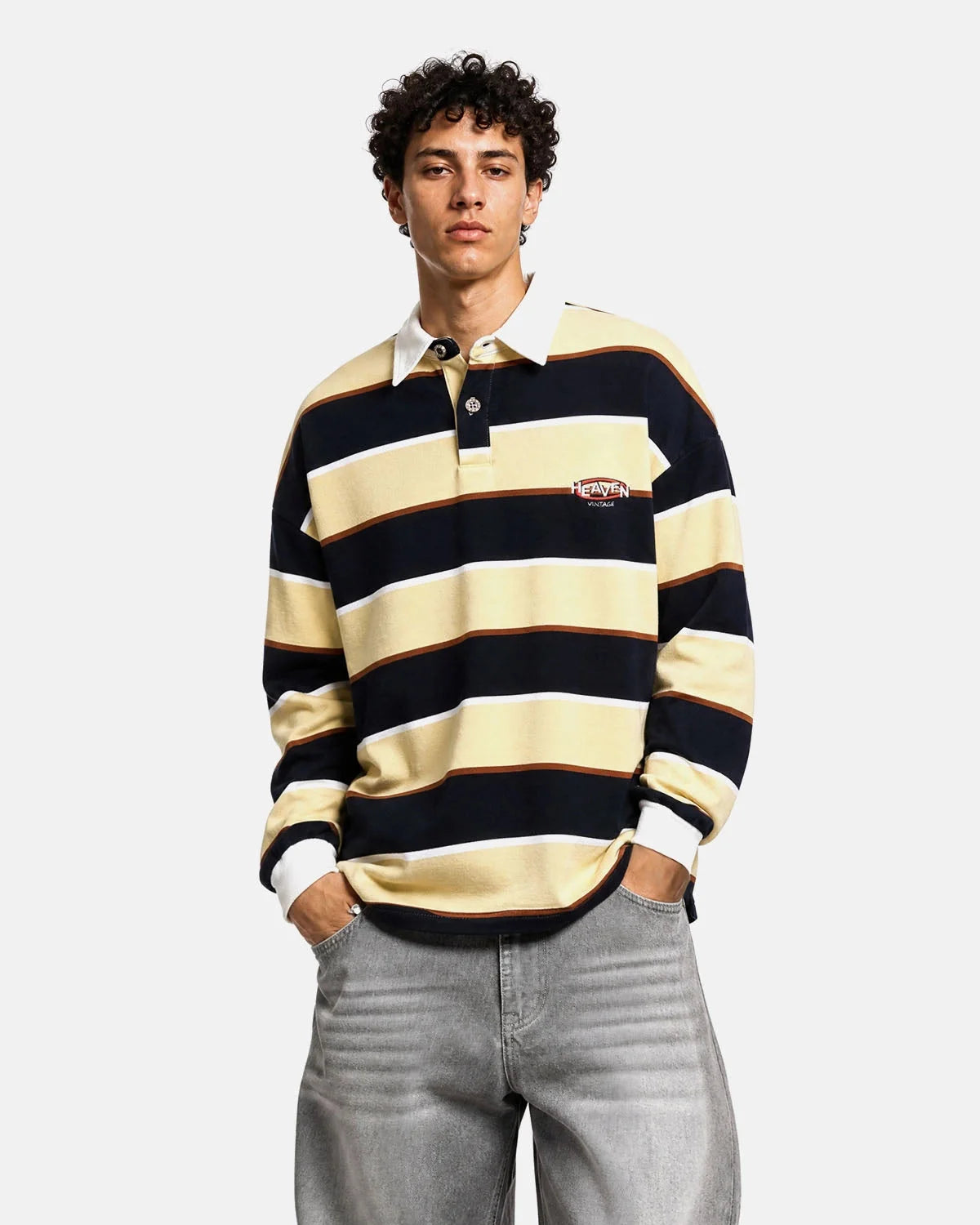 Omygoods Retro Striped Rugby Polo Shirt