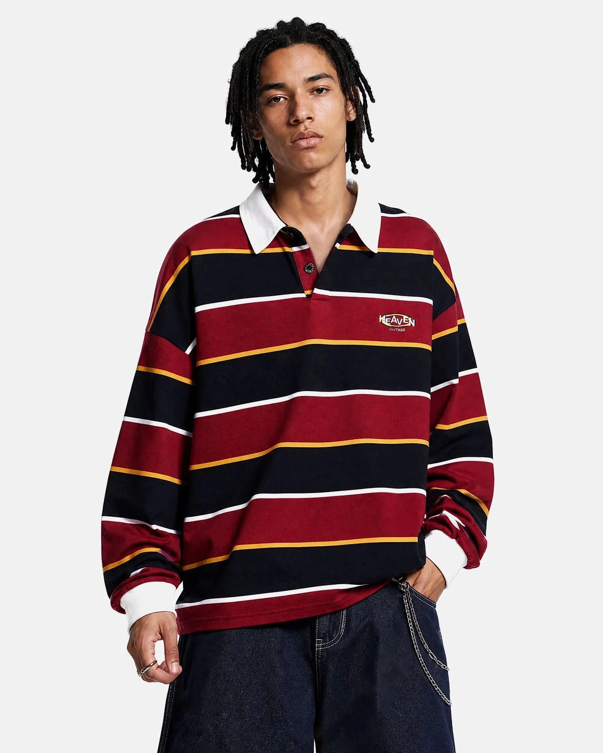 Omygoods Retro Striped Rugby Polo Shirt