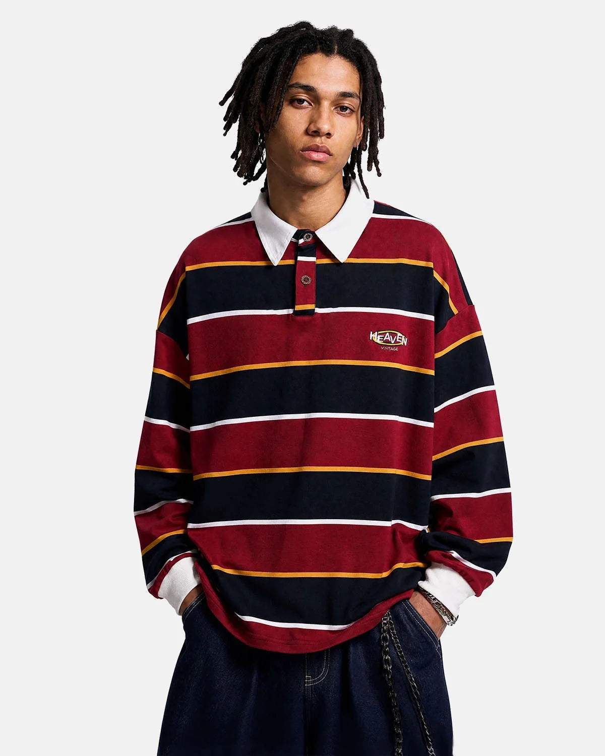 Omygoods Retro Striped Rugby Polo Shirt