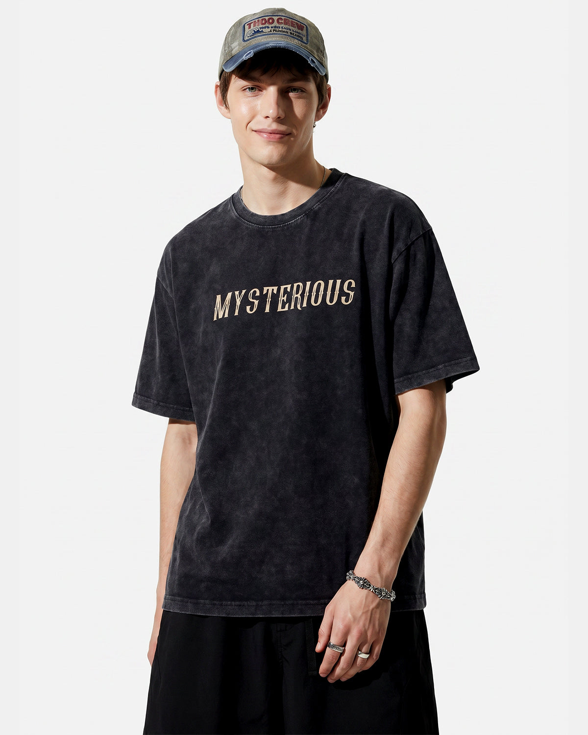 Omygoods Retro Washed Graphic Cotton T-Shirt