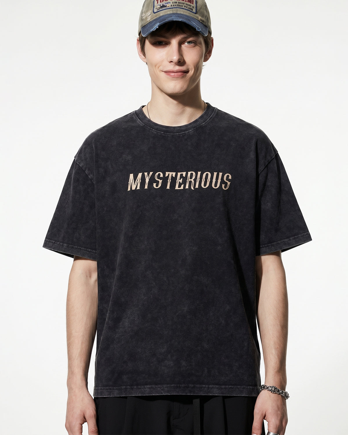 Omygoods Retro Washed Graphic Cotton T-Shirt