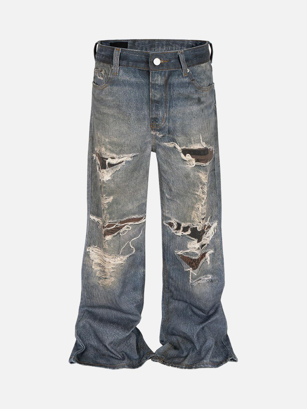 Omygoods Retro Washed Ripped Flare Jeans