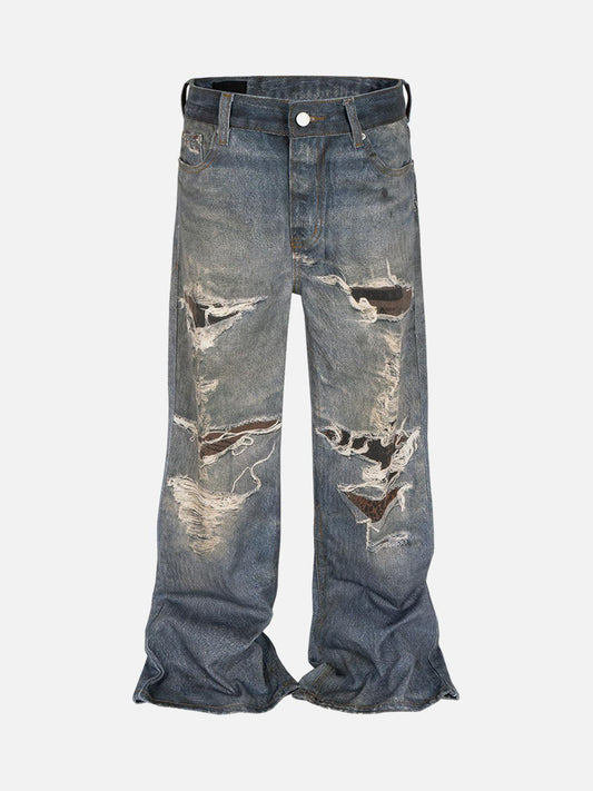 Omygoods Retro Washed Ripped Flare Jeans