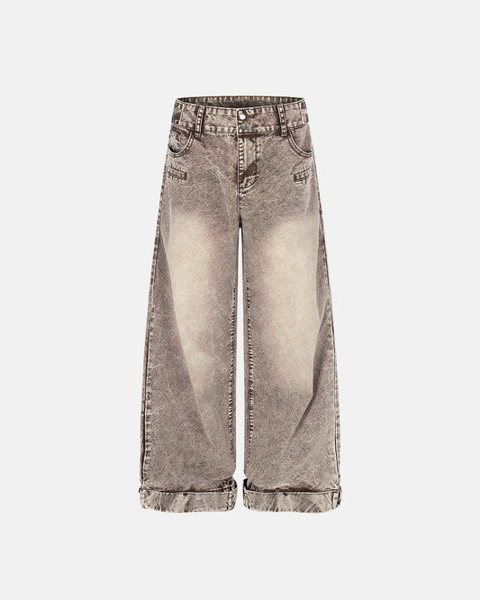 Omygoods Retro Washed Wide Leg Baggy Jeans