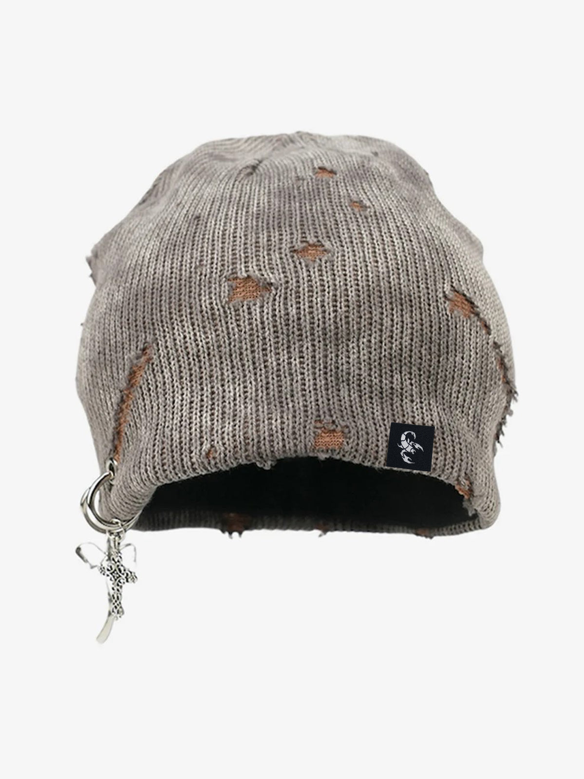 Omygoods Retro Wasteland Style Distressed Knit Hanging Charm Beanie