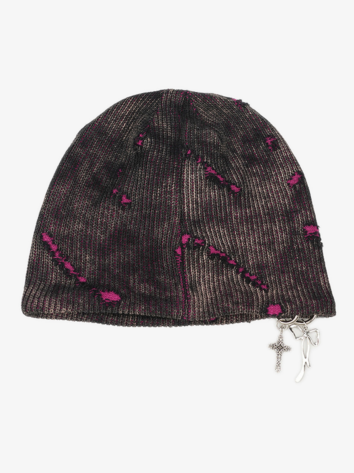 Omygoods Retro Wasteland Style Distressed Knit Hanging Charm Beanie