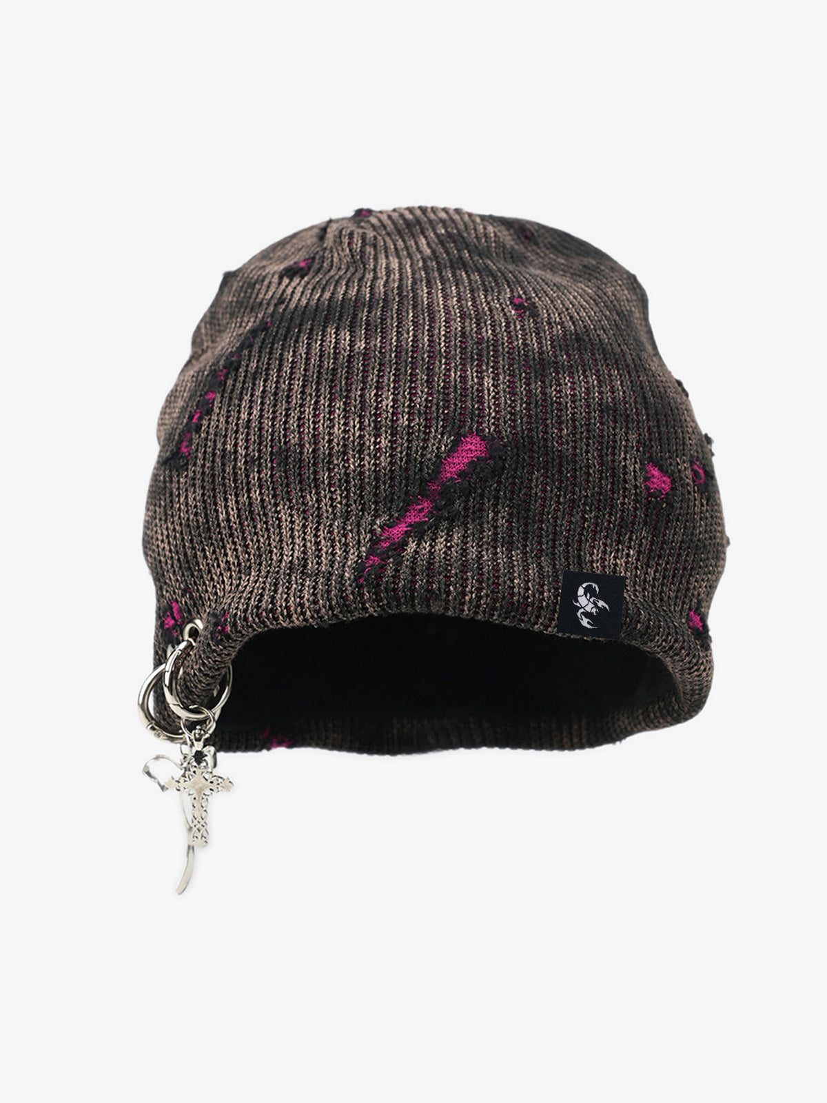 Omygoods Retro Wasteland Style Distressed Knit Hanging Charm Beanie