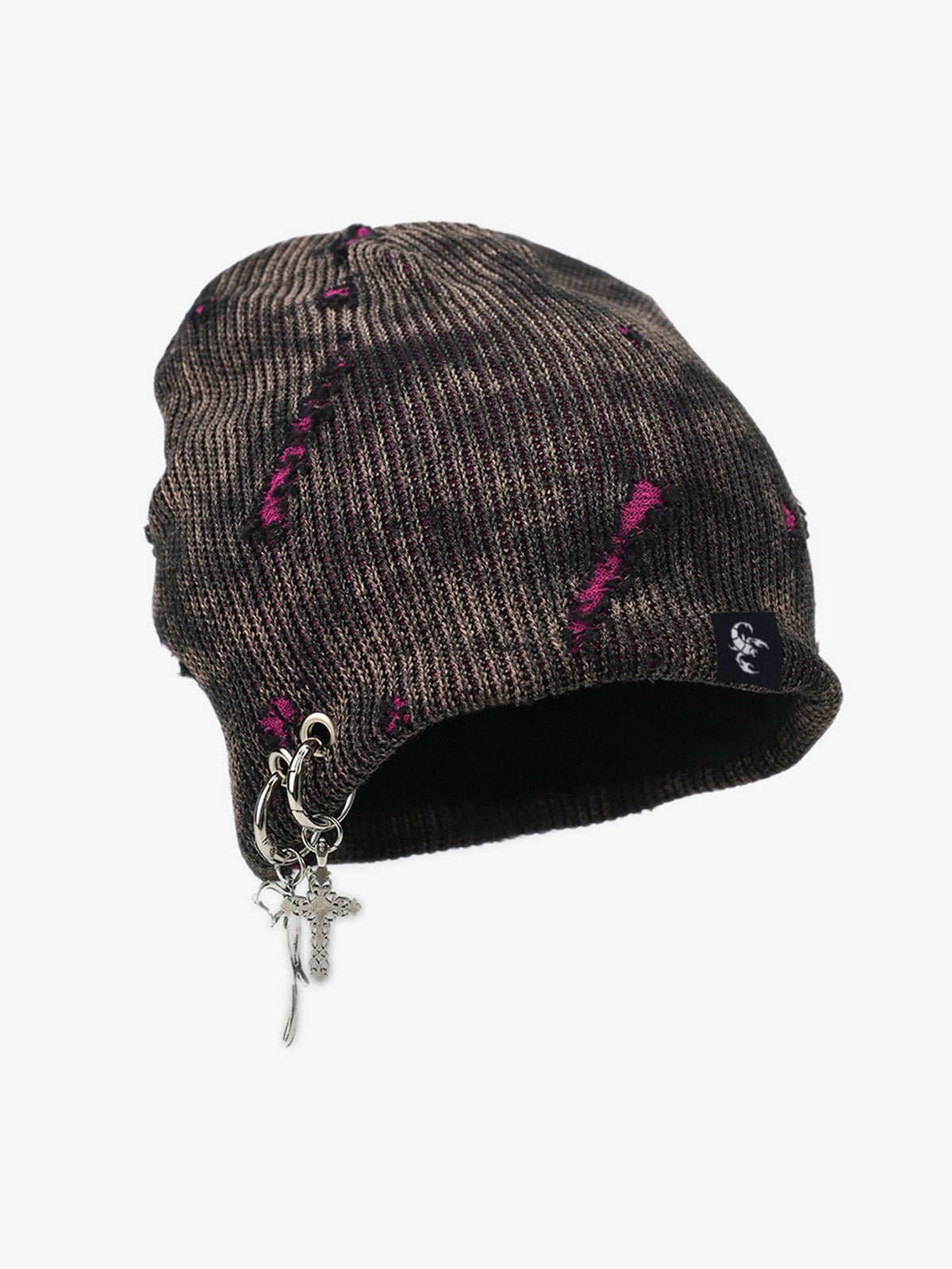 Omygoods Retro Wasteland Style Distressed Knit Hanging Charm Beanie