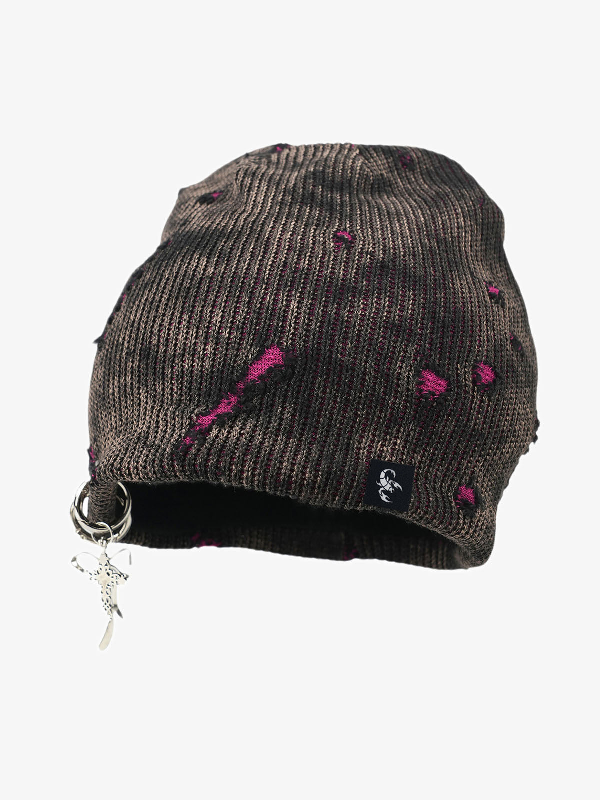 Omygoods Retro Wasteland Style Distressed Knit Hanging Charm Beanie