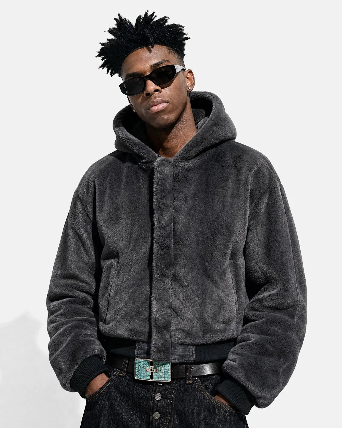 Omygoods Reversible Camo Faux Fur Hooded Jacket