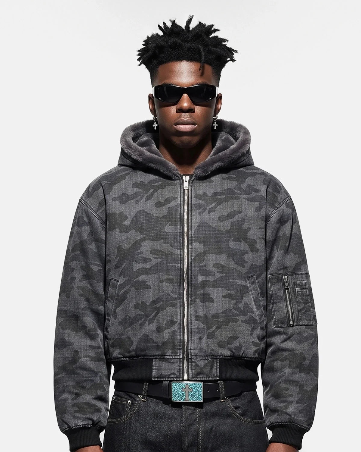 Omygoods Reversible Camo Faux Fur Hooded Jacket
