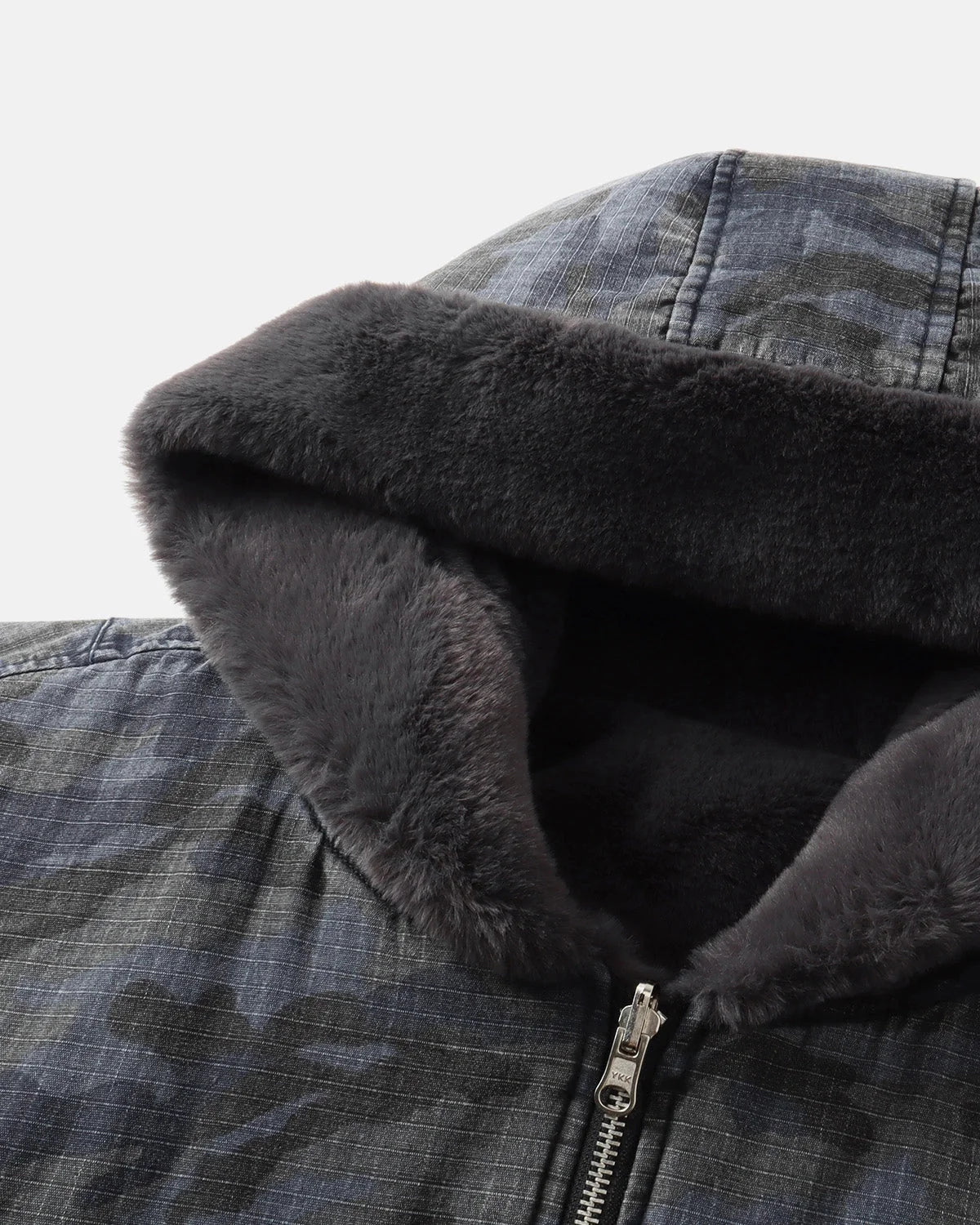 Omygoods Reversible Camo Faux Fur Hooded Jacket