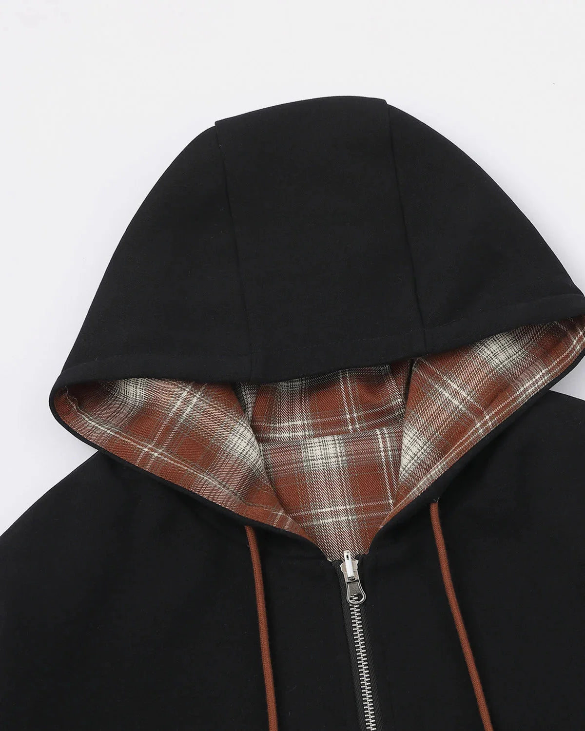 Omygoods Reversible Plaid Boxy Zip Up Hoodie