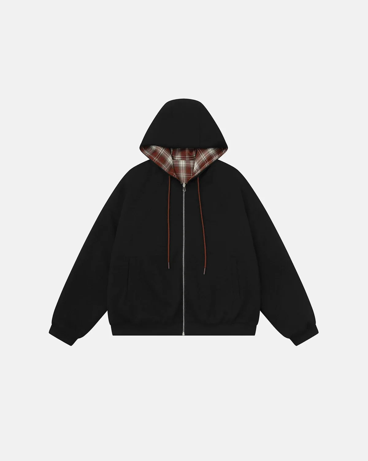 Omygoods Reversible Plaid Boxy Zip Up Hoodie