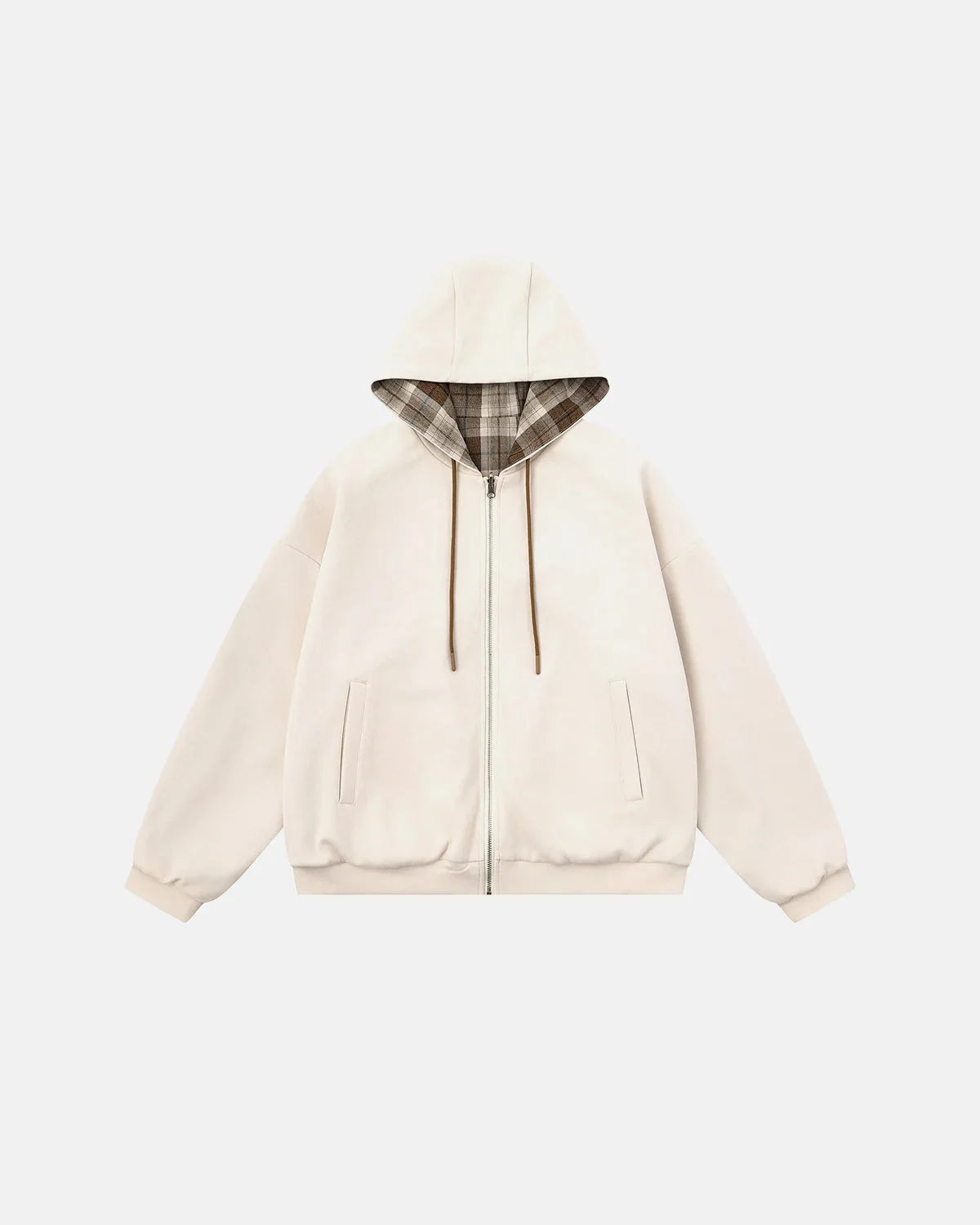 Omygoods Reversible Plaid Boxy Zip Up Hoodie
