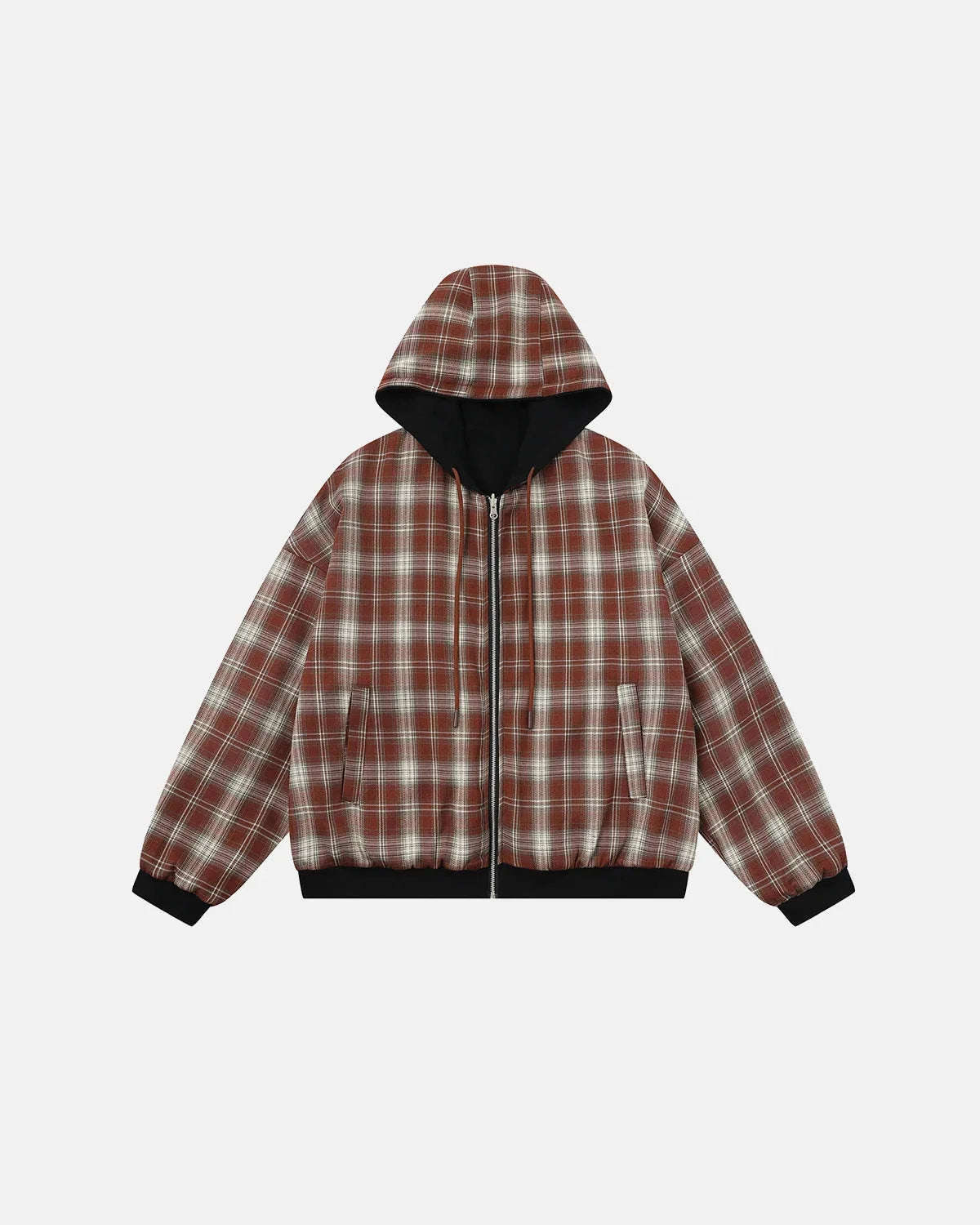 Omygoods Reversible Plaid Boxy Zip Up Hoodie