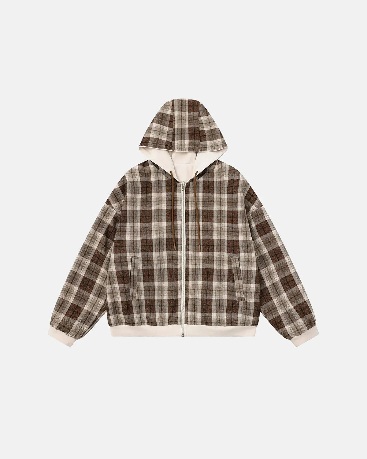 Omygoods Reversible Plaid Boxy Zip Up Hoodie