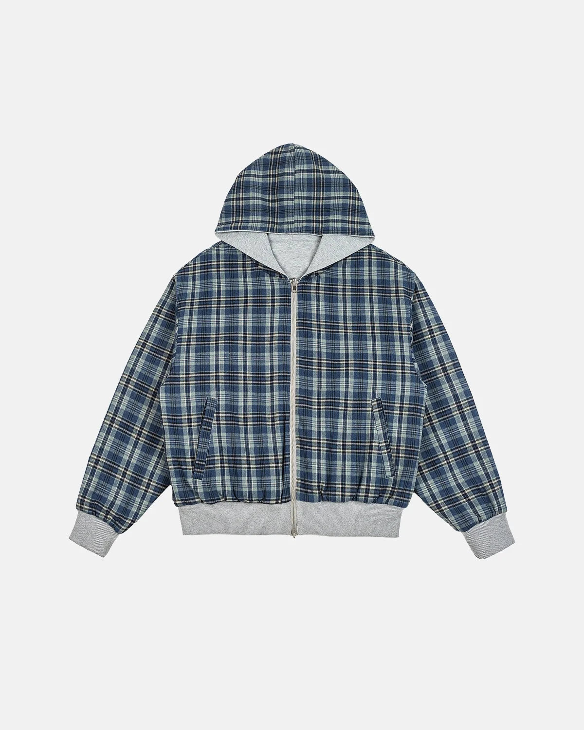 Omygoods Reversible Plaid Cropped Hoodie