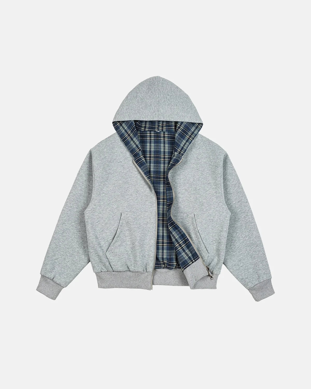 Omygoods Reversible Plaid Cropped Hoodie