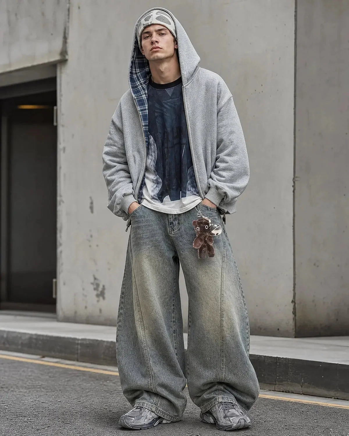 Omygoods Reversible Plaid Cropped Hoodie