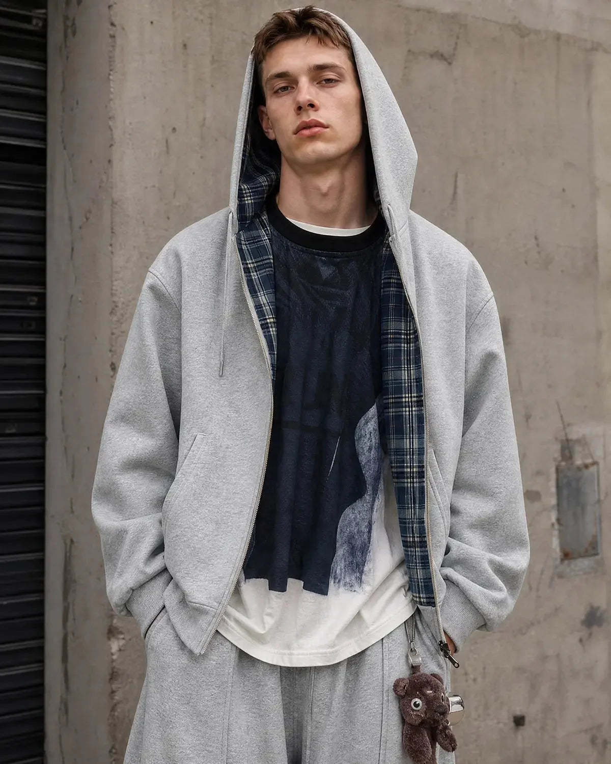 Omygoods Reversible Plaid Cropped Hoodie