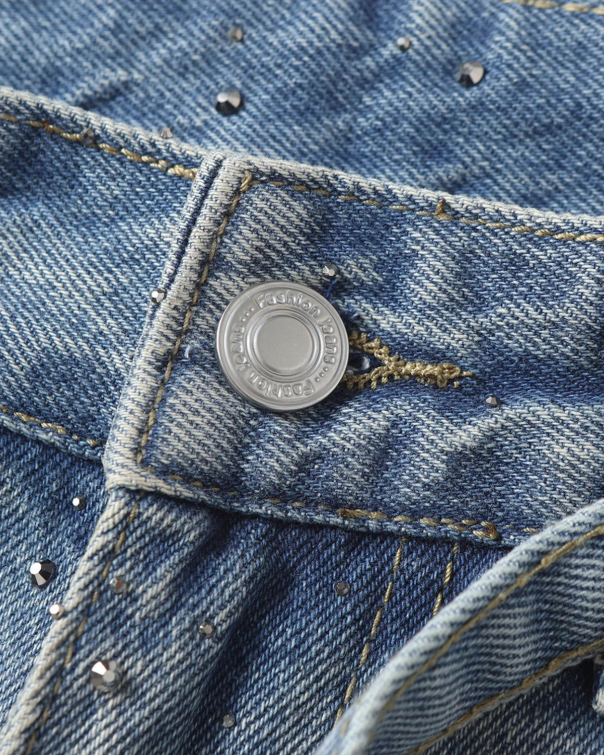 Omygoods Rhinestone Baggy Barrel Jeans