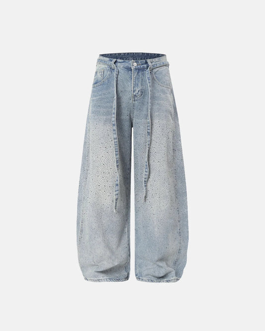 Omygoods Rhinestone Baggy Barrel Jeans